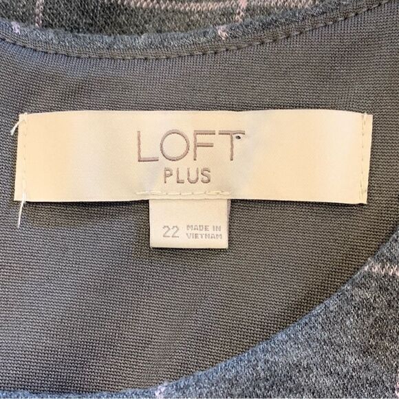 LOFT Plus Windowpane Plaid Shift Dress Ruffled Stretch Sleeveless Size 22 - Picture 8 of 11